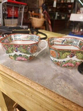 Hand-Painted Floral Porcelain Tea Cups - Multicolor